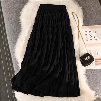 Pletena plisirana duga suknja, A-linija, visokim strukom