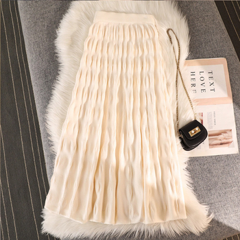 Pletena plisirana duga suknja, A-linija, visokim strukom