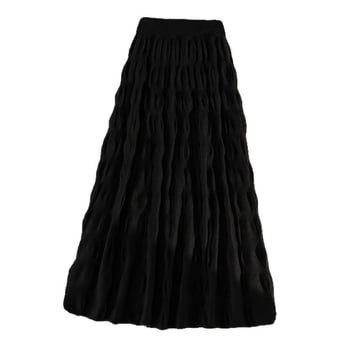 Pletena plisirana duga suknja, A-linija, visokim strukom