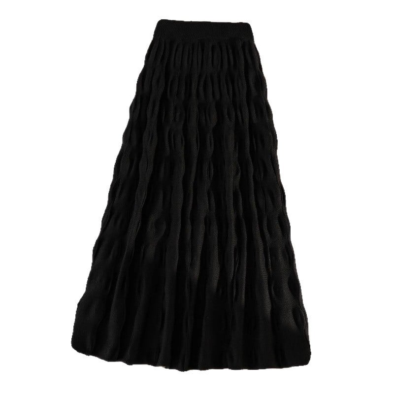 Pletena plisirana duga suknja, A-linija, visokim strukom