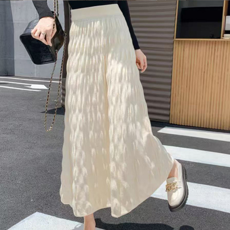 Pletena plisirana duga suknja, A-linija, visokim strukom