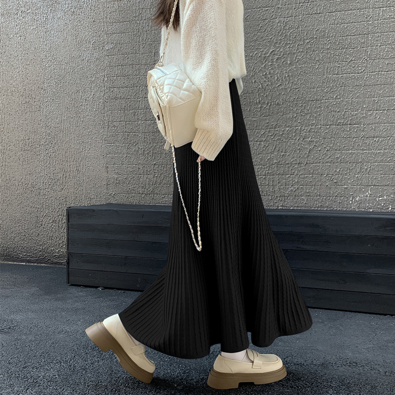 Pletena suknja A-linije, duga, visoke elastičnosti, poliester materijal