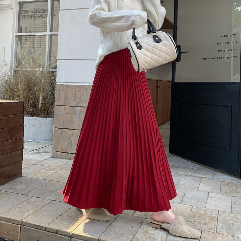 Pletena suknja A-linije, duga, visoke elastičnosti, poliester materijal