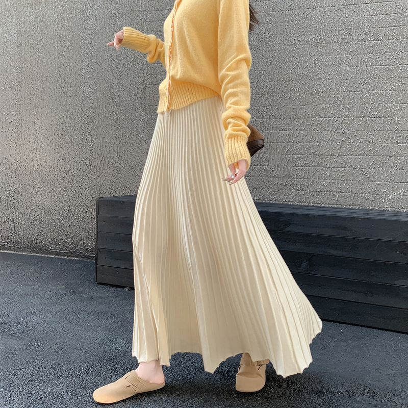 Pletena suknja A-linije, duga, visoke elastičnosti, poliester materijal