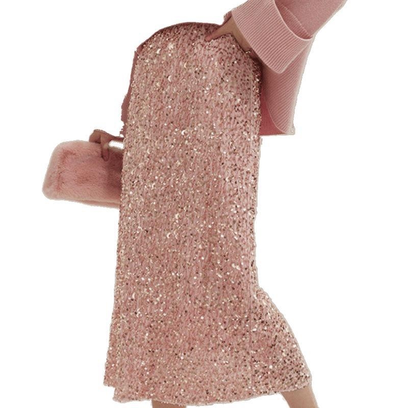 Monokromatska A-linijska midi suknja, baršun/poliester tkanina, mikroelastična