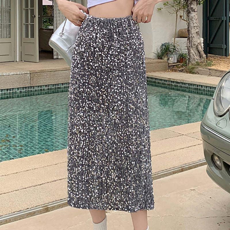 Monokromatska A-linijska midi suknja, baršun/poliester tkanina, mikroelastična