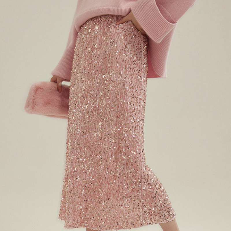 Monokromatska A-linijska midi suknja, baršun/poliester tkanina, mikroelastična