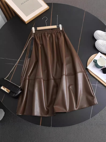 PU kožna suknja, A-linija, visoki struk, srednja duljina, zimska 2024