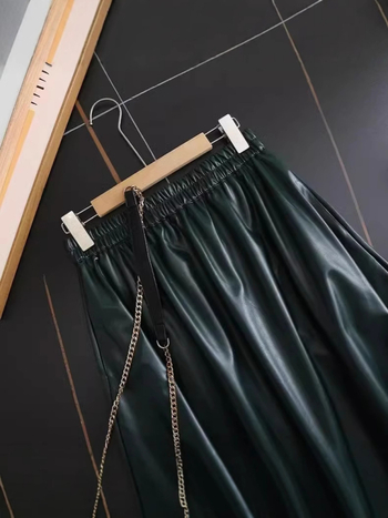 PU kožna suknja, A-linija, visoki struk, srednja duljina, zimska 2024