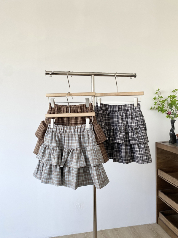 Patchwork karirana puff suknja s volanima, poliestersko platno, 95%+ poliestera, mikroelastična