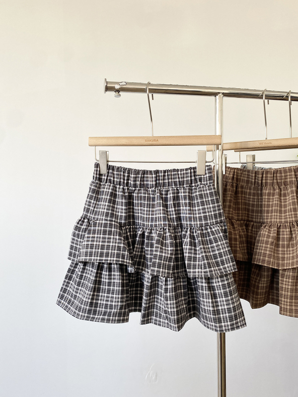 Patchwork karirana puff suknja s volanima, poliestersko platno, 95%+ poliestera, mikroelastična