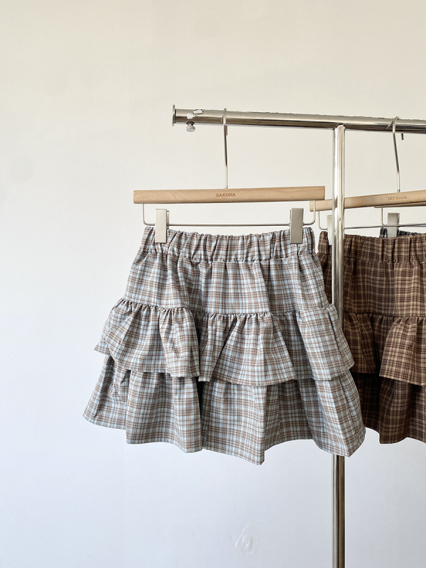 Patchwork karirana puff suknja s volanima, poliestersko platno, 95%+ poliestera, mikroelastična