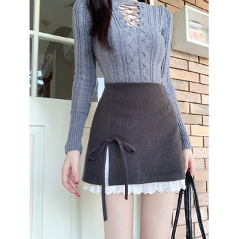 Chenille anyagú A-vonalú mini szoknya, 2024 ősz bemutató, nőies elegáns stílus