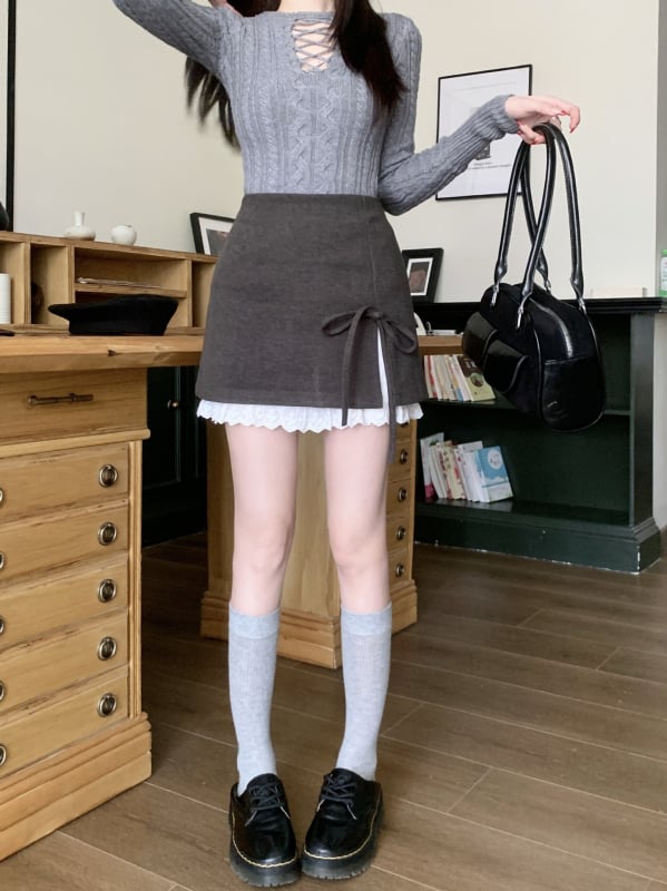 Chenille anyagú A-vonalú mini szoknya, 2024 ősz bemutató, nőies elegáns stílus