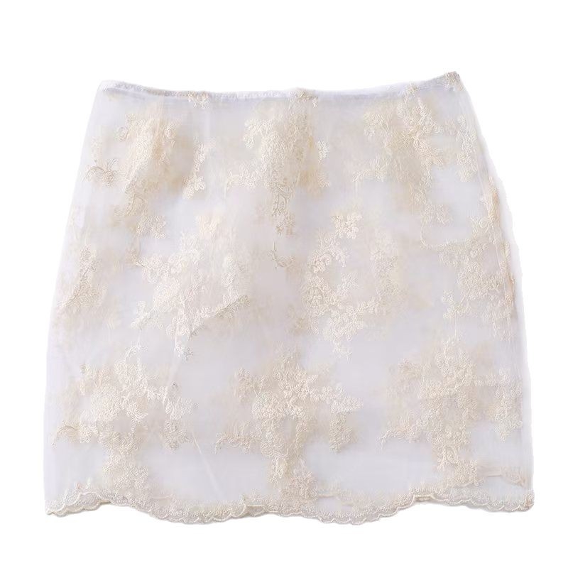Csipkés 3D mintázatú szoknya, rétegzett kötény-fedő dizájn, középhosszú, 90–95% poliészter