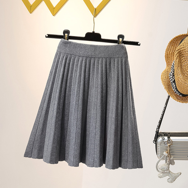 Kötött pliszírozott midi szoknya magas derekú, poliészter, mikroelasztikus, mindennapi stílus