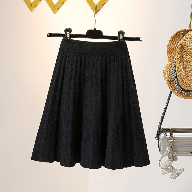 Kötött pliszírozott midi szoknya magas derekú, poliészter, mikroelasztikus, mindennapi stílus
