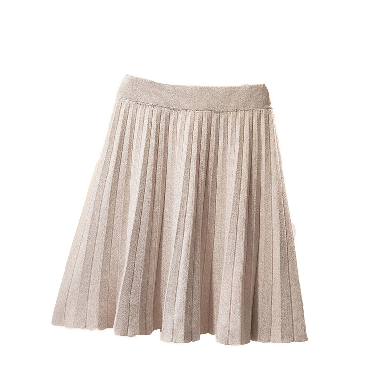 Kötött pliszírozott midi szoknya magas derekú, poliészter, mikroelasztikus, mindennapi stílus