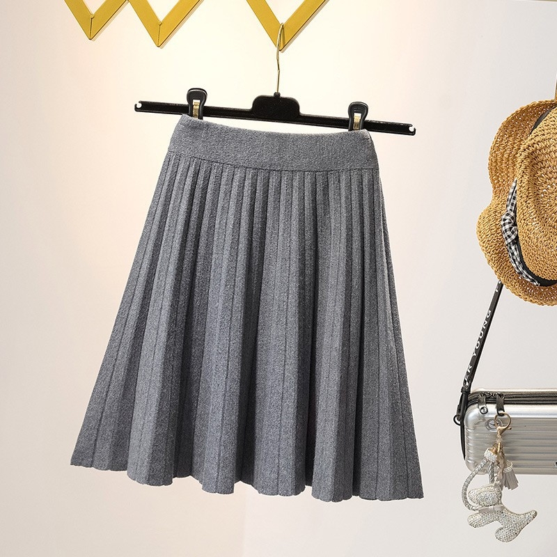 Kötött pliszírozott midi szoknya magas derekú, poliészter, mikroelasztikus, mindennapi stílus