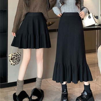 А-образна плетена пола, полиестер материя, градски стил, къса дължина, микроеластичност