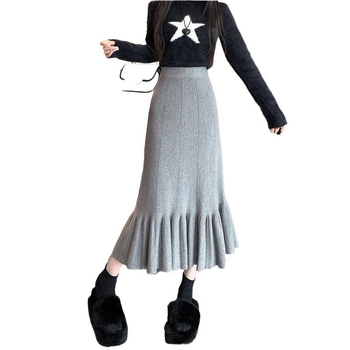 А-образна плетена пола, полиестер материя, градски стил, къса дължина, микроеластичност