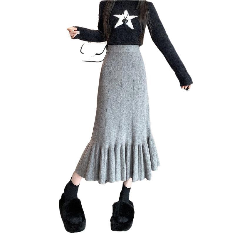 А-образна плетена пола, полиестер материя, градски стил, къса дължина, микроеластичност