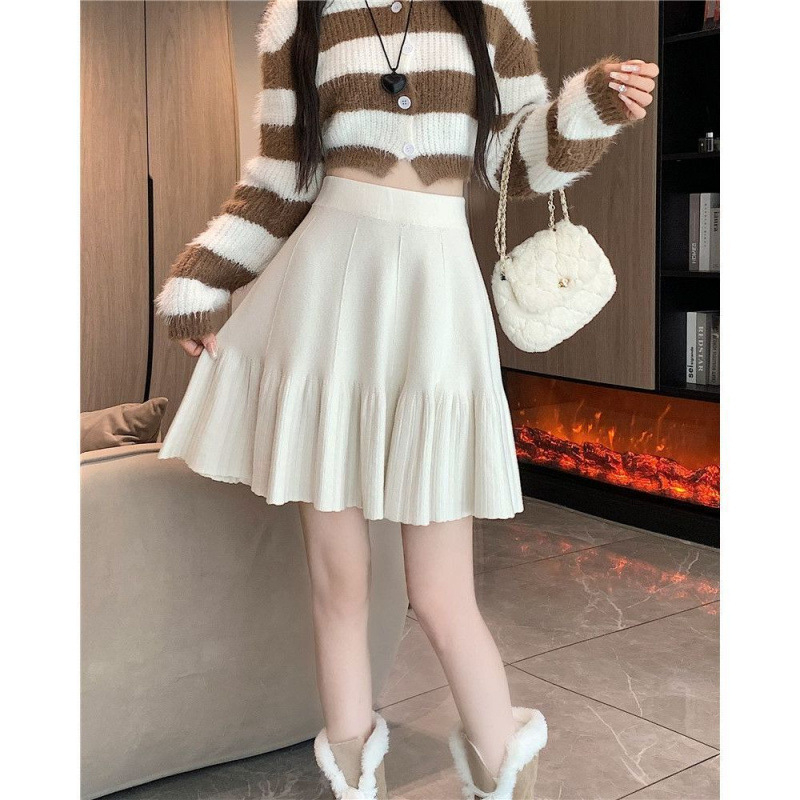 А-образна плетена пола, полиестер материя, градски стил, къса дължина, микроеластичност