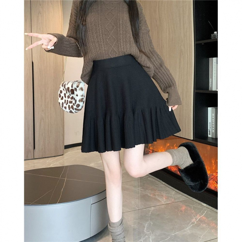 А-образна плетена пола, полиестер материя, градски стил, къса дължина, микроеластичност