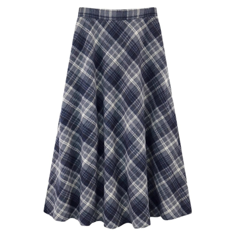 A-vonalú hosszú szoknya kockás mintával, poliészter, őszi-téli szezon