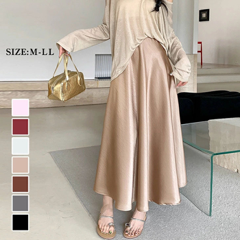 Acetát szatén hosszú szoknya, magas derék, A-vonal, japán-koreai lazább stílus, nyár 2025