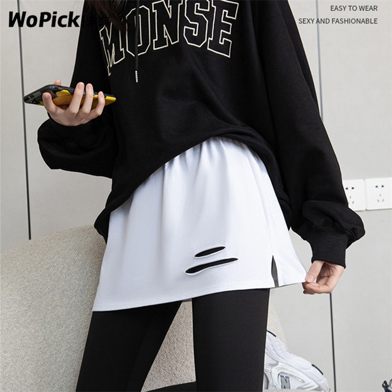 Pamut kapucnis pulóver rétegzett szegéllyel és hamis mini szoknyával; 90–95% pamut; anyag: pamut; stílus: fairy dress; Hong Kong wind retró