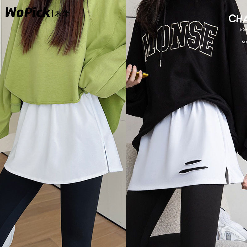 Pamut kapucnis pulóver rétegzett szegéllyel és hamis mini szoknyával; 90–95% pamut; anyag: pamut; stílus: fairy dress; Hong Kong wind retró