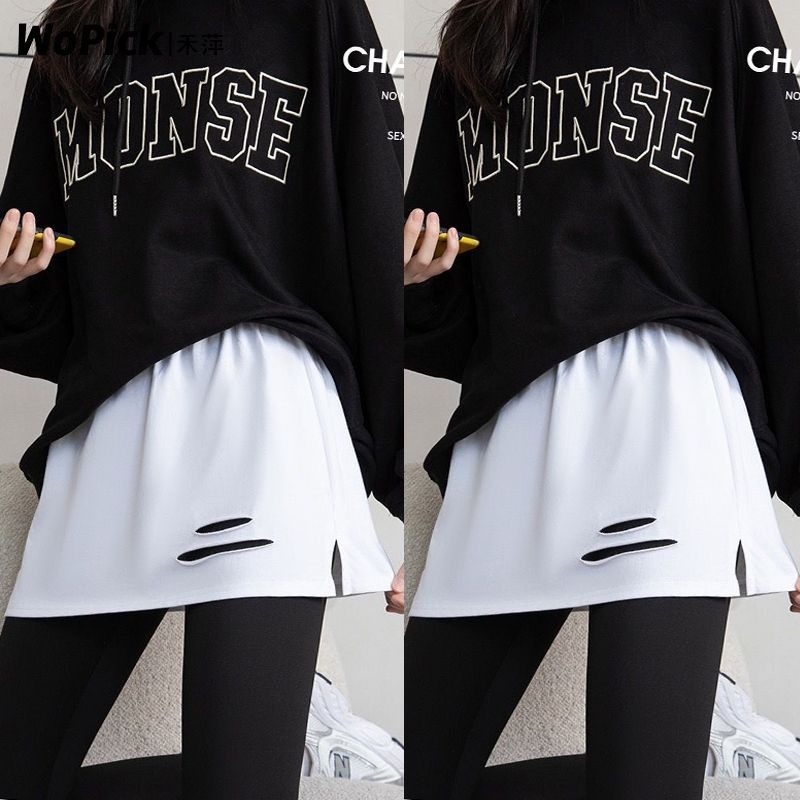 Pamut kapucnis pulóver rétegzett szegéllyel és hamis mini szoknyával; 90–95% pamut; anyag: pamut; stílus: fairy dress; Hong Kong wind retró