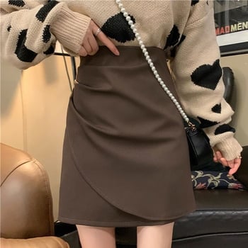 А-линия пола с асиметричен ръб, висока талия за стройна визия, полиестер-вълнена смес, Mercerized завършек