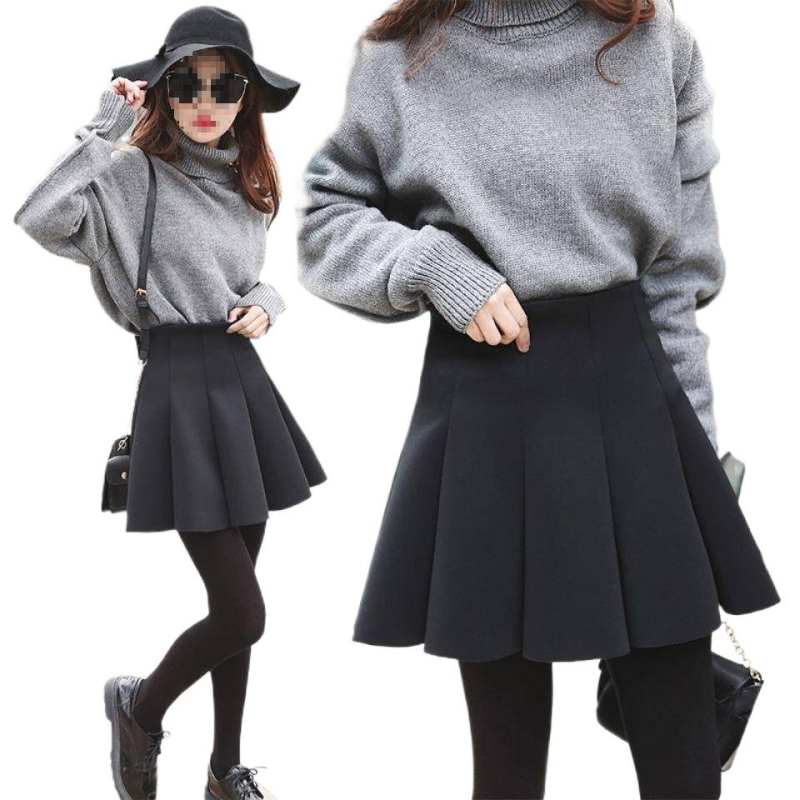 Női puffos szoknya Space cotton anyagból, koreai stílusú plisé, magas derék, tavasz 2025