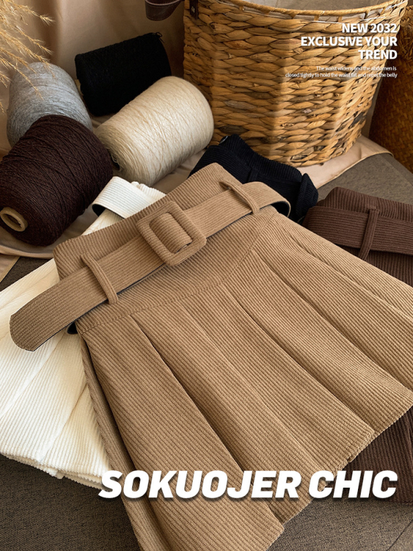 Ženska plisirana mini suknja od korduroja s visokim strukom, korejski stil, jesen-zima, plus veličina