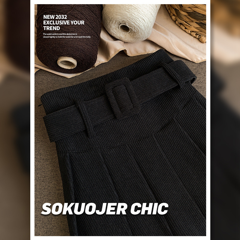 Ženska plisirana mini suknja od korduroja s visokim strukom, korejski stil, jesen-zima, plus veličina