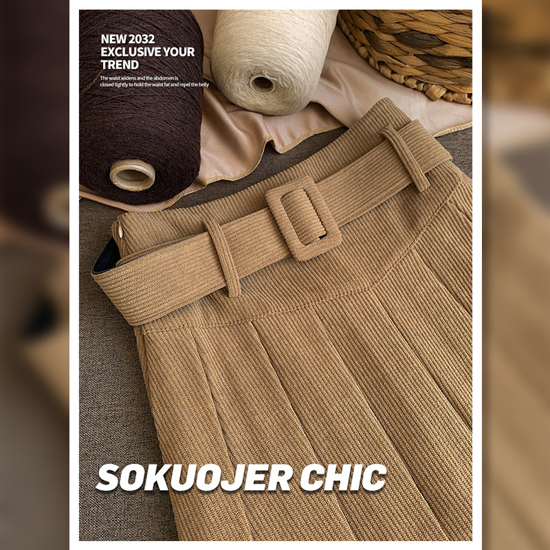 Ženska plisirana mini suknja od korduroja s visokim strukom, korejski stil, jesen-zima, plus veličina