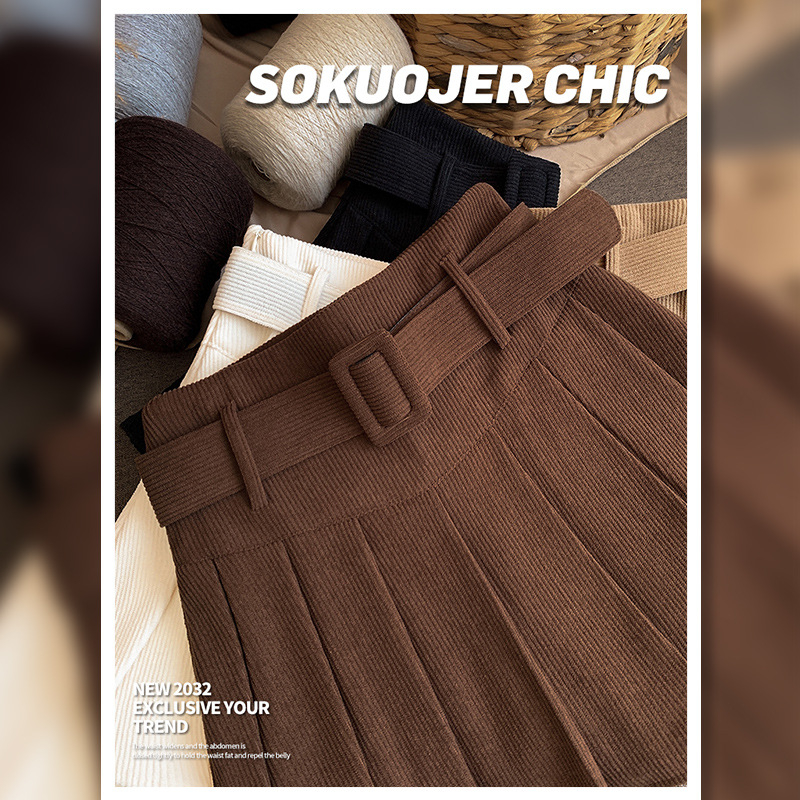 Ženska plisirana mini suknja od korduroja s visokim strukom, korejski stil, jesen-zima, plus veličina