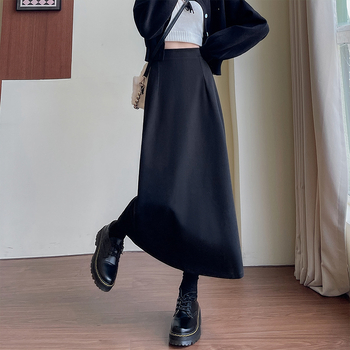 Gyapjú midi női szoknya magas derékú, testhez simuló fazon, hasítékkal, egyszínű mintázat