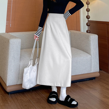 Gyapjú midi női szoknya magas derékú, testhez simuló fazon, hasítékkal, egyszínű mintázat