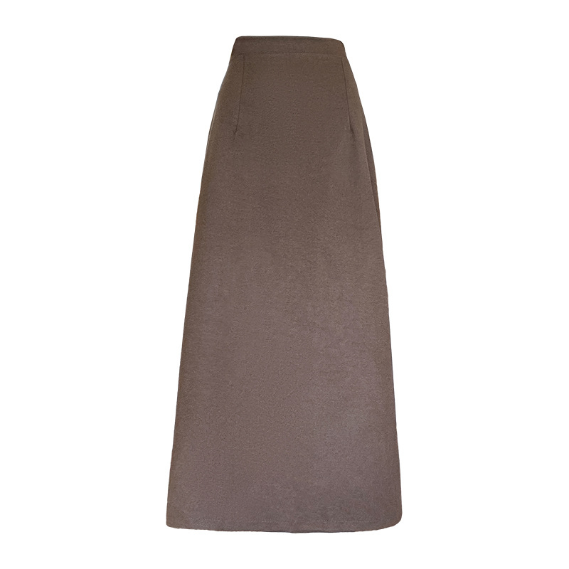 Gyapjú midi női szoknya magas derékú, testhez simuló fazon, hasítékkal, egyszínű mintázat