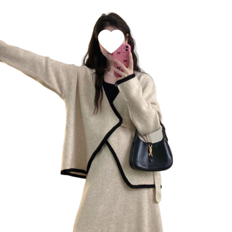 Set two-piece fustă-top cu top neregulat, țesătură chenille, spandex 30–50%, mâneci cu formă de corn