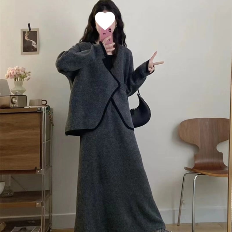 Set two-piece fustă-top cu top neregulat, țesătură chenille, spandex 30–50%, mâneci cu formă de corn