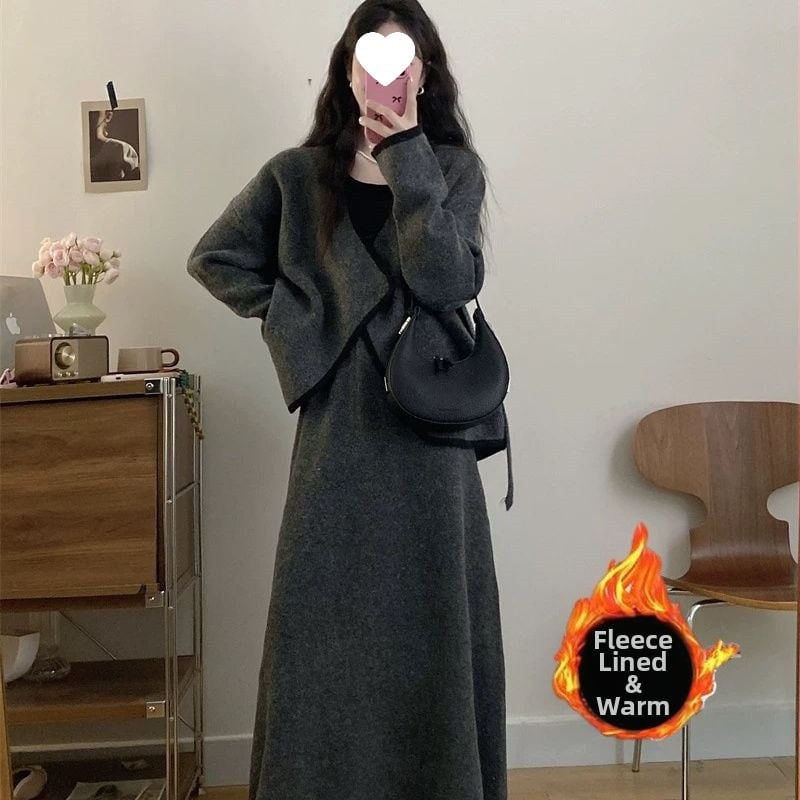 Set two-piece fustă-top cu top neregulat, țesătură chenille, spandex 30–50%, mâneci cu formă de corn