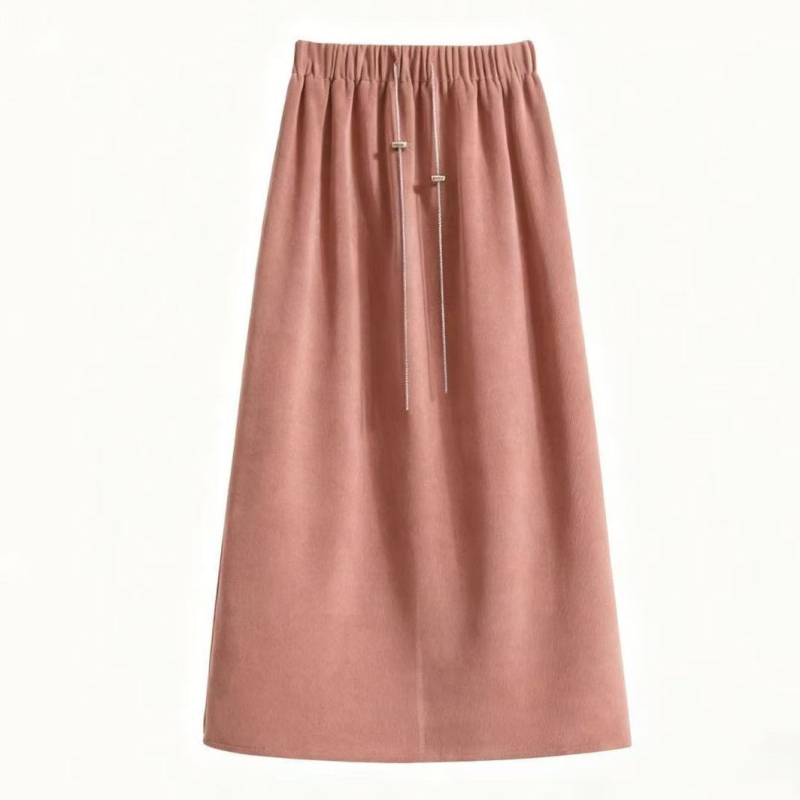 Midi suknja s visokim strukom, velur efekt, elastčna, jesensko-zimski stil, kruškolikog siluete, casual stil