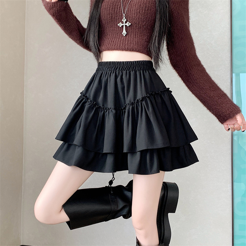 Vienos spalvos A linijos sijonas, medvilnės mišinio audinys, paneliniai siūlės ir klostės, 2025 metų žiema, gaivus ir švelnus stilius