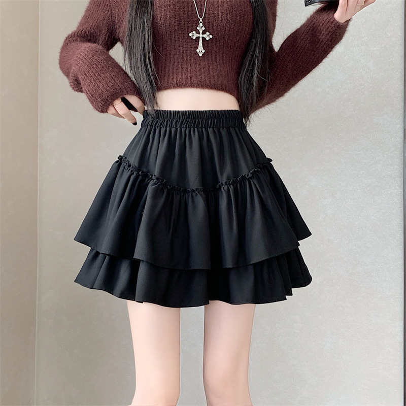 Vienos spalvos A linijos sijonas, medvilnės mišinio audinys, paneliniai siūlės ir klostės, 2025 metų žiema, gaivus ir švelnus stilius