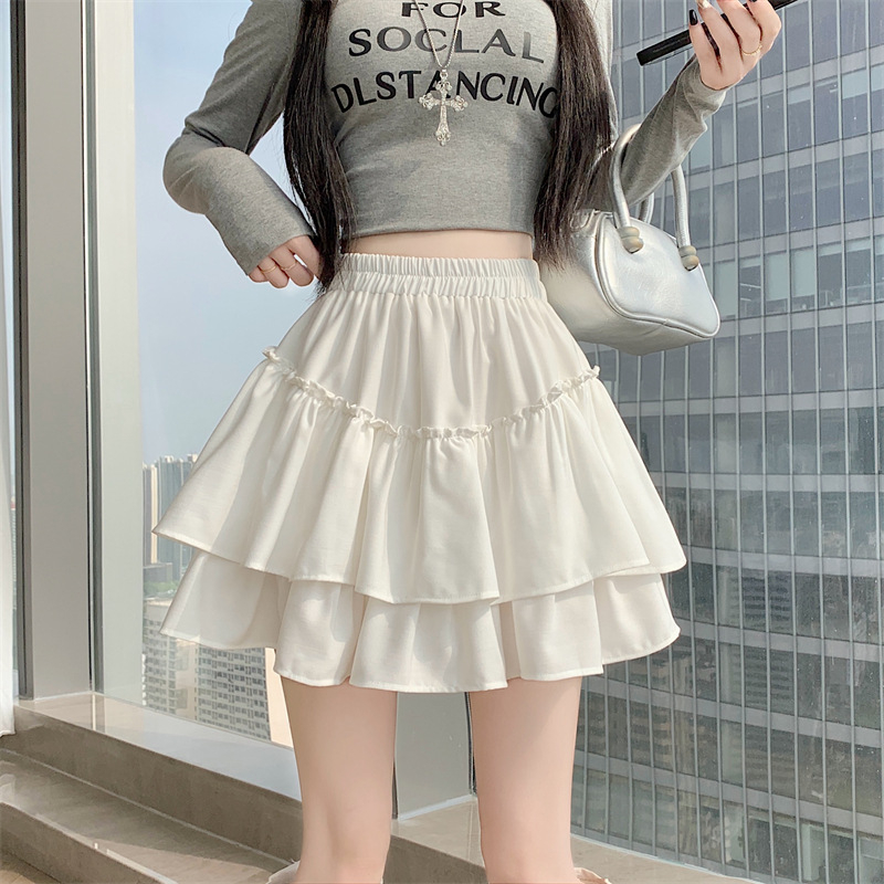 Vienos spalvos A linijos sijonas, medvilnės mišinio audinys, paneliniai siūlės ir klostės, 2025 metų žiema, gaivus ir švelnus stilius