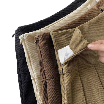 Corduroy klostuotas sijonas, aukštas juosmuo, A linija, mikroelastingumas, pavasaris 2025